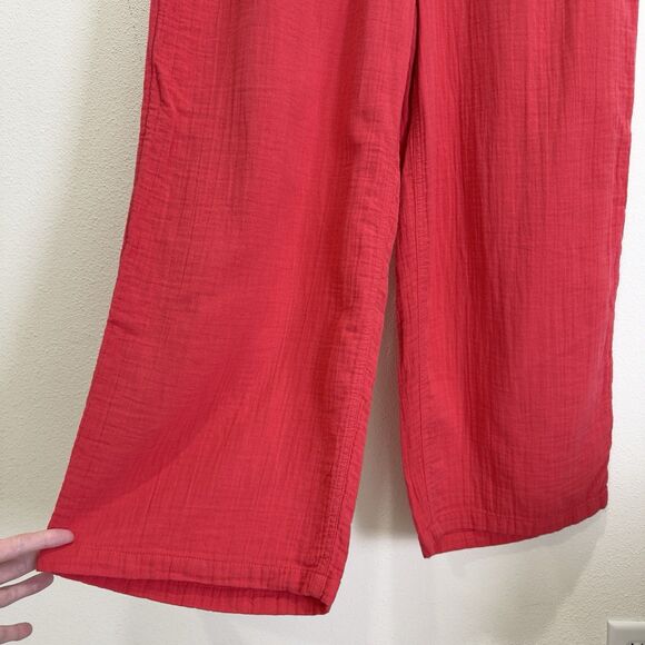 Old Navy Pants Womens Large Pink Gauzy Cotton Wide Leg Beachy Resort Summer Crop - Picture 5 of 15